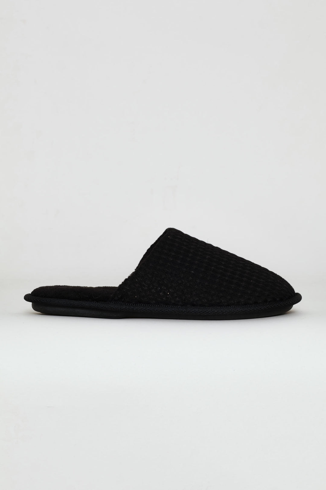 Soft Waffle Knit Upper Slipper - Black