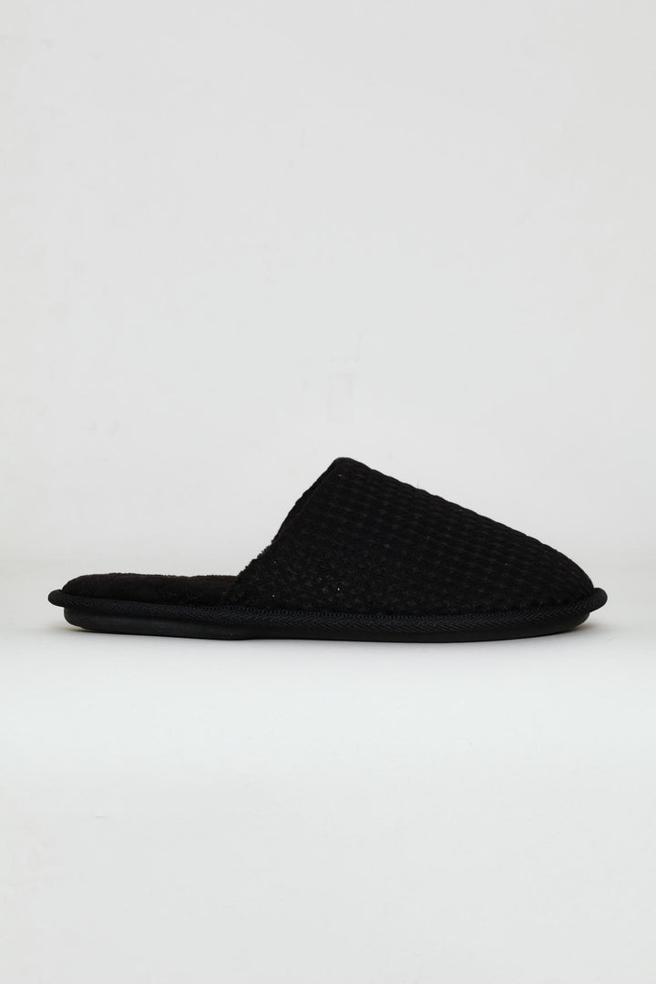 Soft Waffle Knit Upper Slipper - Black