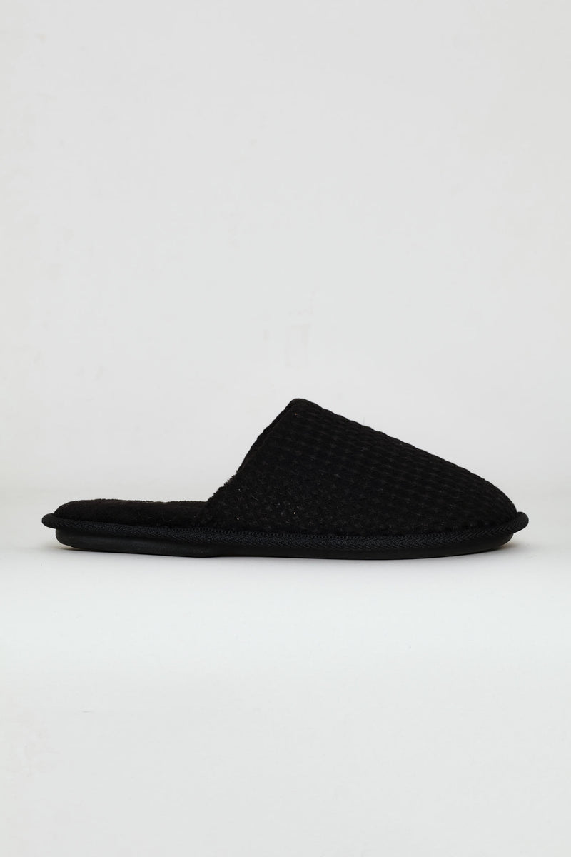 Soft Waffle Knit Upper Slipper - Black