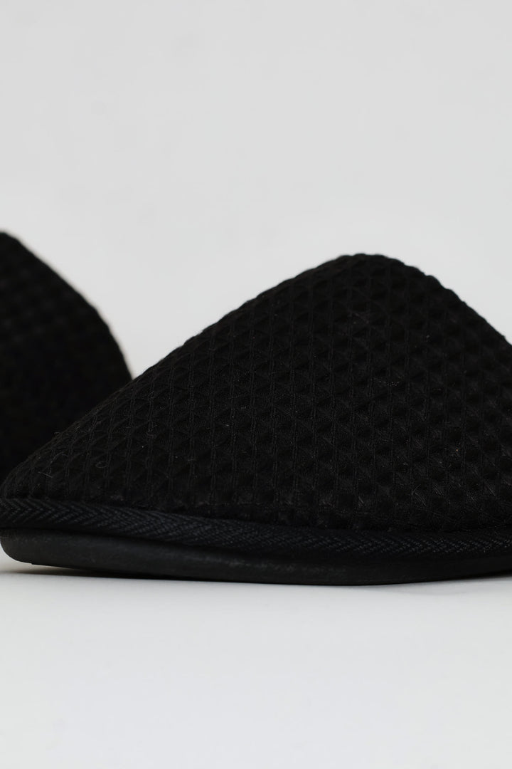 Soft Waffle Knit Upper Slipper - Black