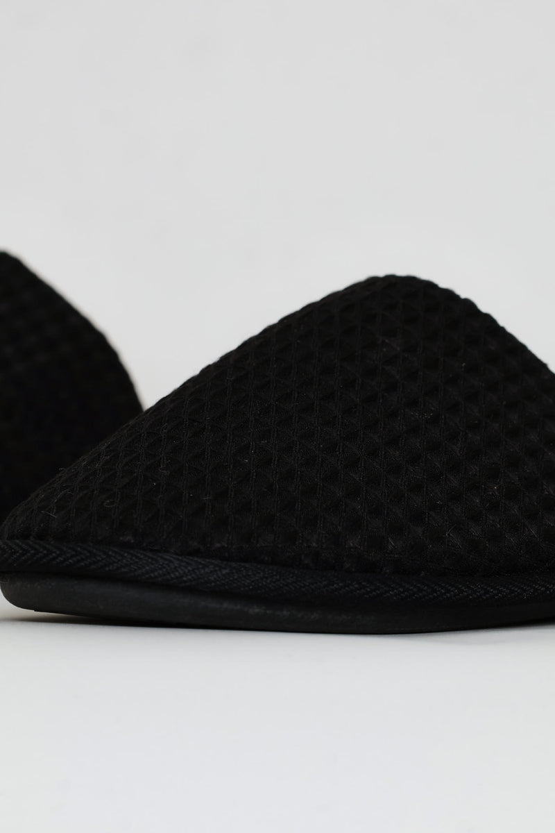 Soft Waffle Knit Upper Slipper - Black