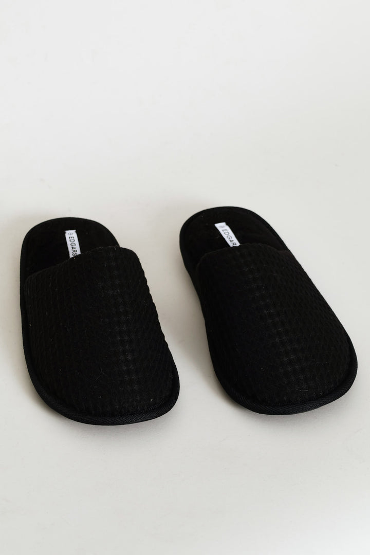 Soft Waffle Knit Upper Slipper - Black