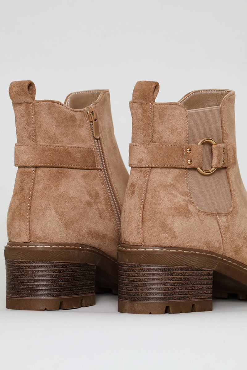 Ring Detail Chunky Suede Chelsea Boot - Taupe