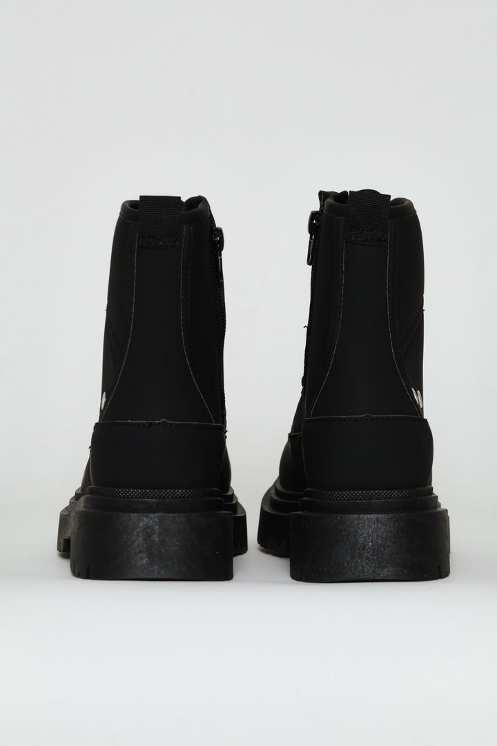 Girls Eyelet Military Boot - Black