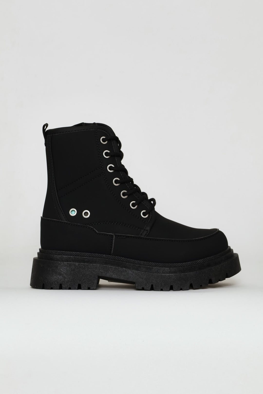 Girls Eyelet Military Boot - Black