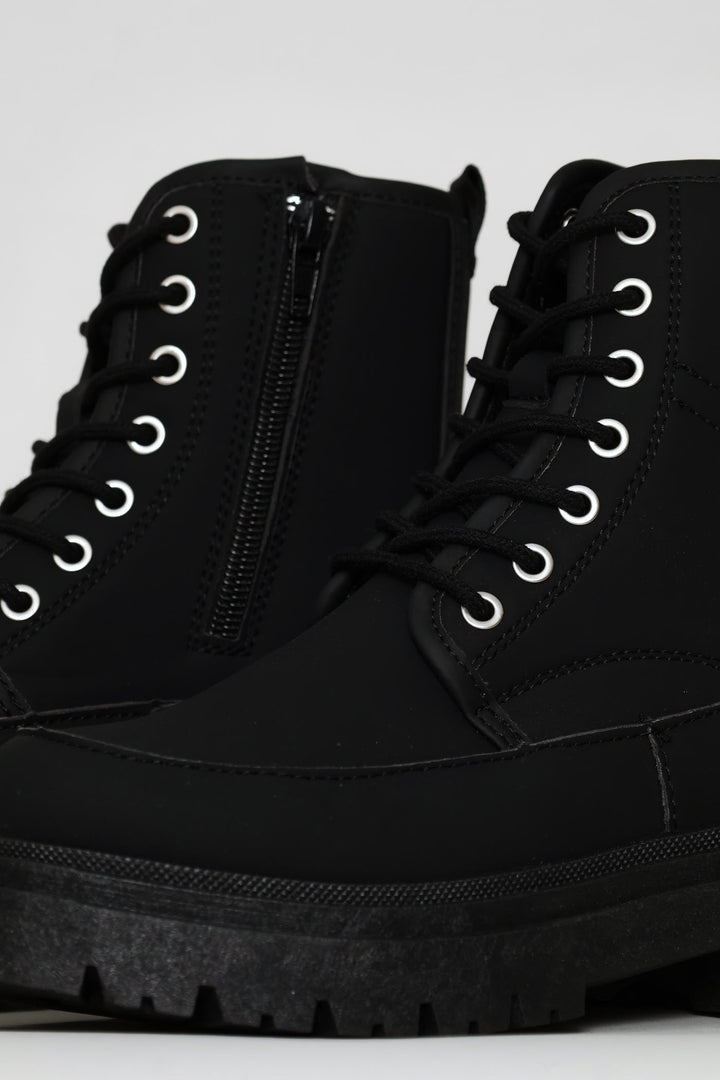 Girls Eyelet Military Boot - Black