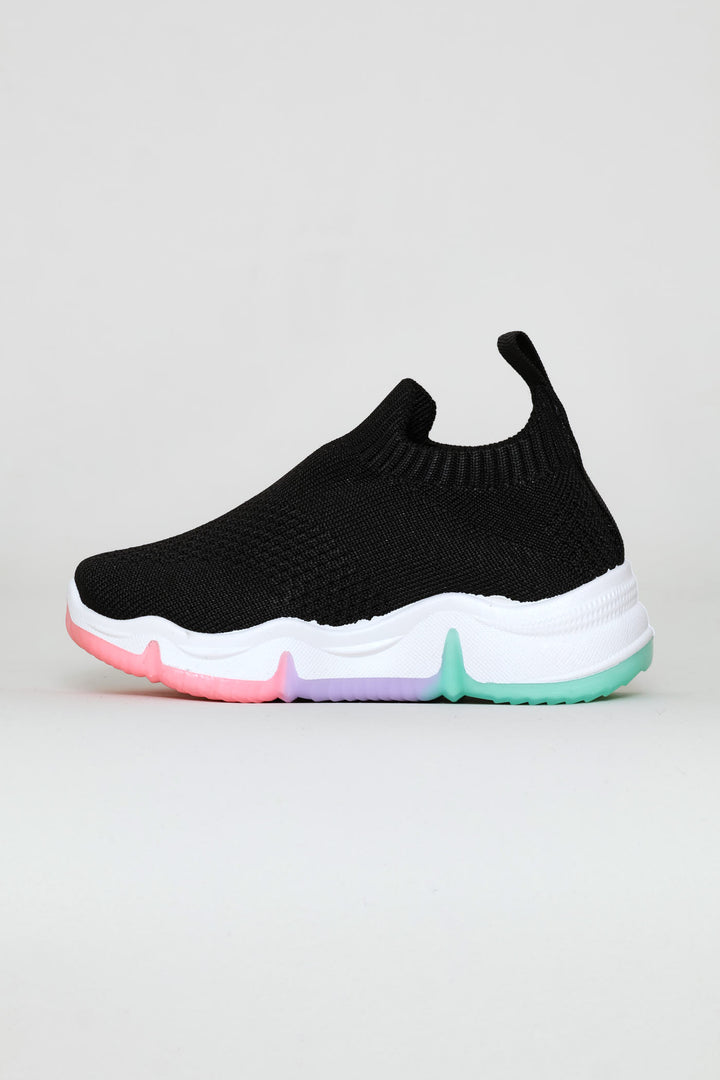 Pre-Girls Knit Slip On Trainer - Black