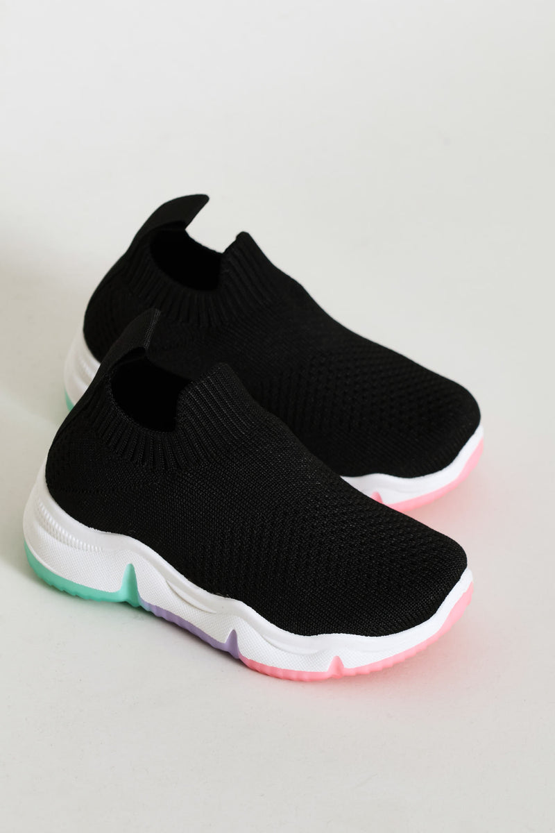 Pre-Girls Knit Slip On Trainer - Black