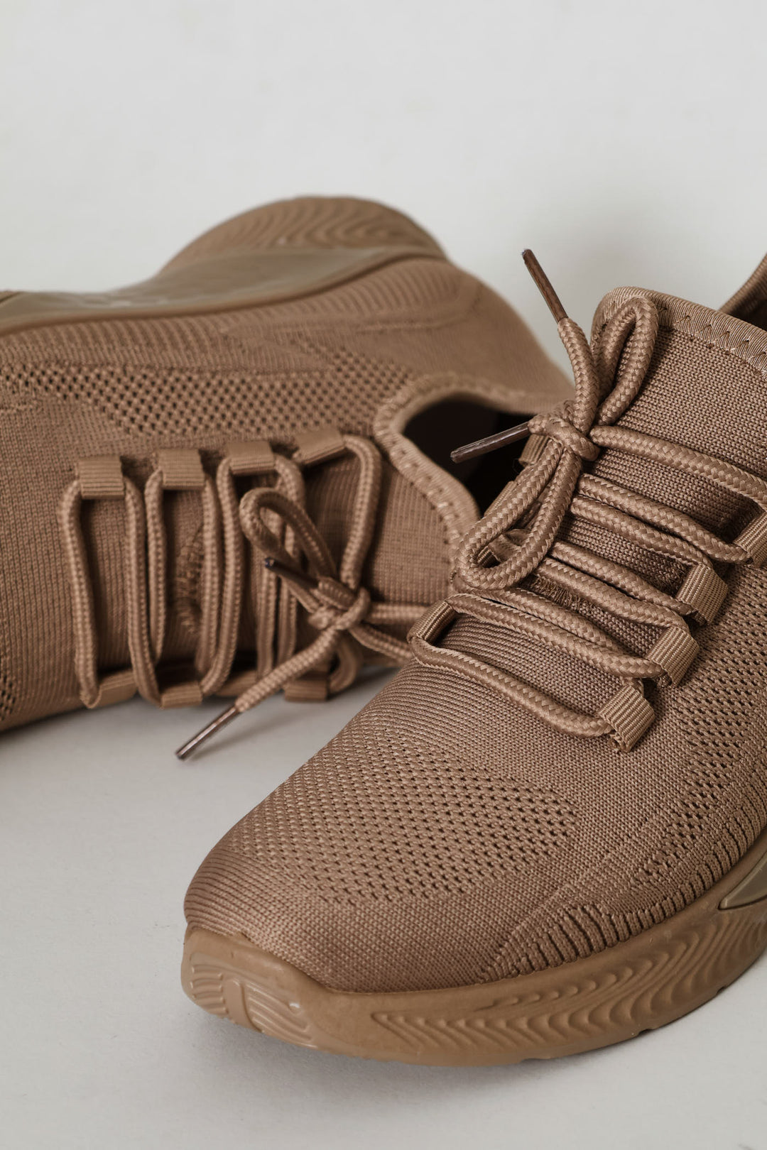 Basic Fly Knit Lace Up Slip On Sneaker - Taupe
