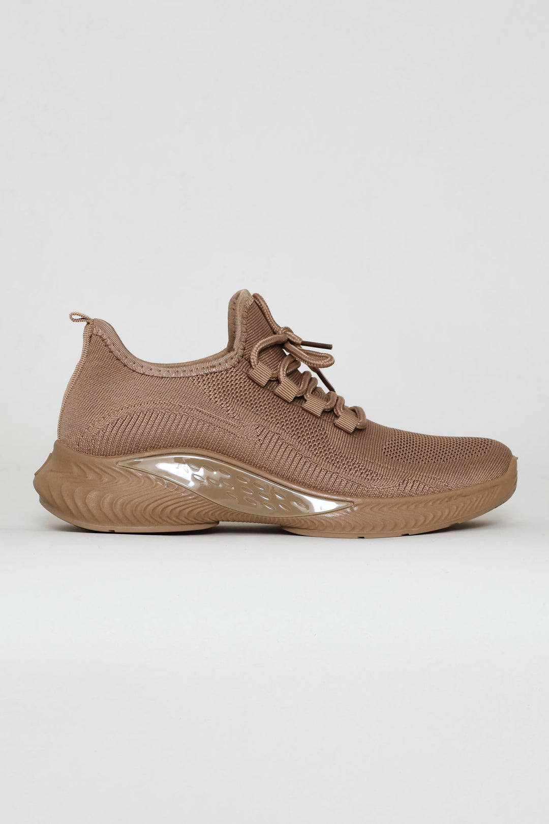 Basic Fly Knit Lace Up Slip On Sneaker - Taupe