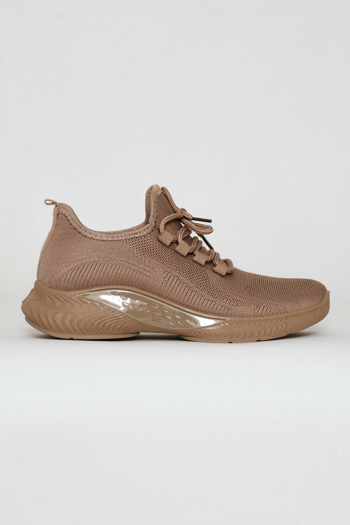 Basic Fly Knit Lace Up Slip On Sneaker - Taupe