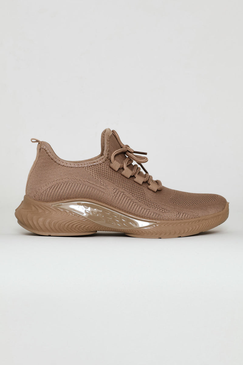Basic Fly Knit Lace Up Slip On Sneaker - Taupe