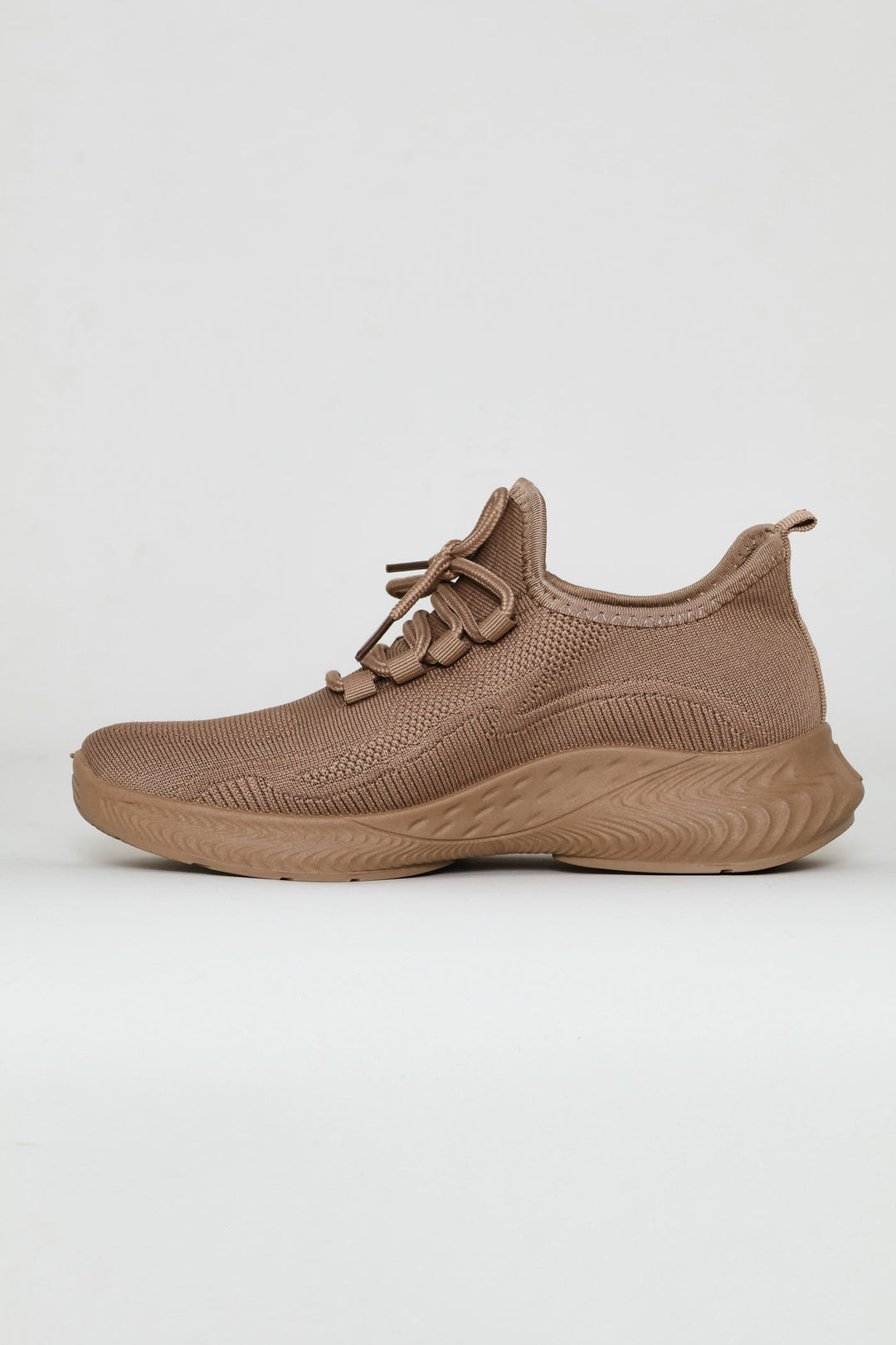 Basic Fly Knit Lace Up Slip On Sneaker - Taupe