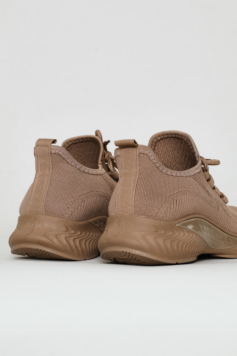 Basic Fly Knit Lace Up Slip On Sneaker - Taupe