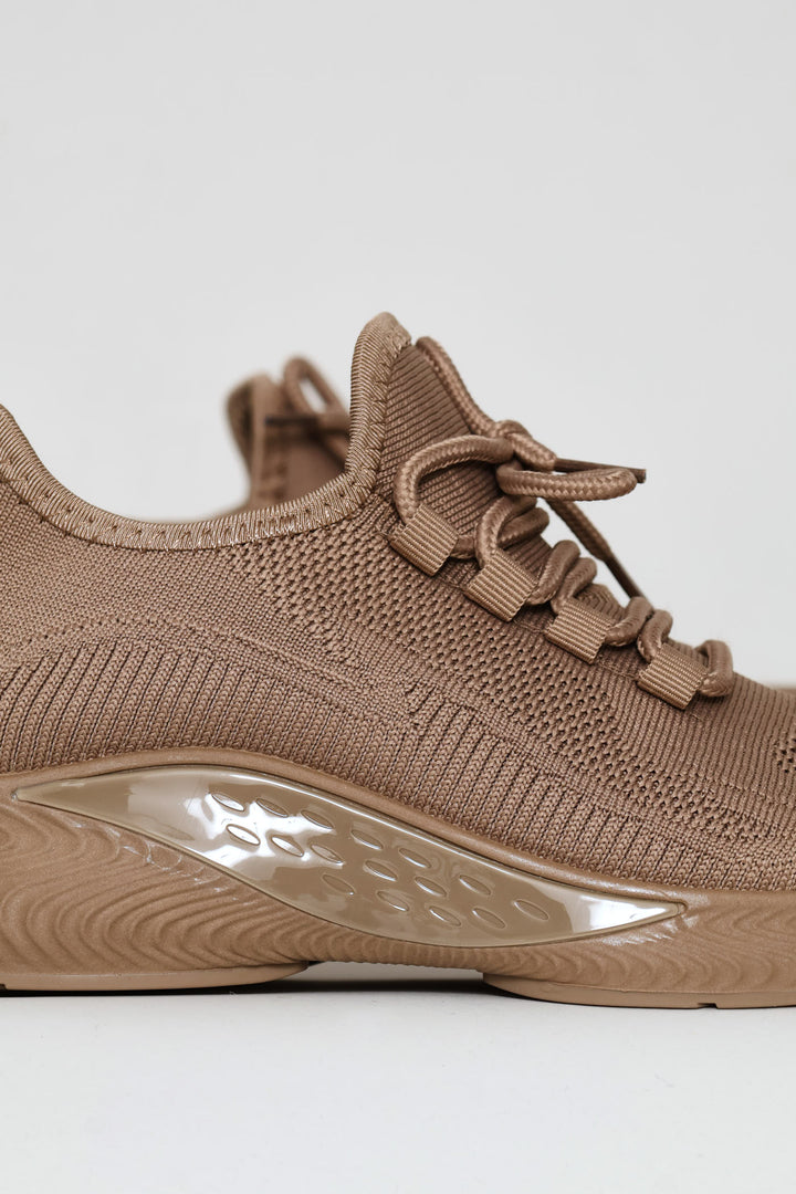 Basic Fly Knit Lace Up Slip On Sneaker - Taupe