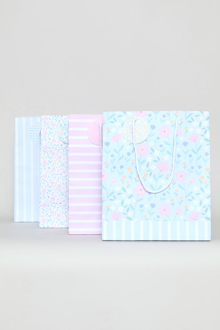 4 Pack Pastel Floral Stripe Bags - Multi