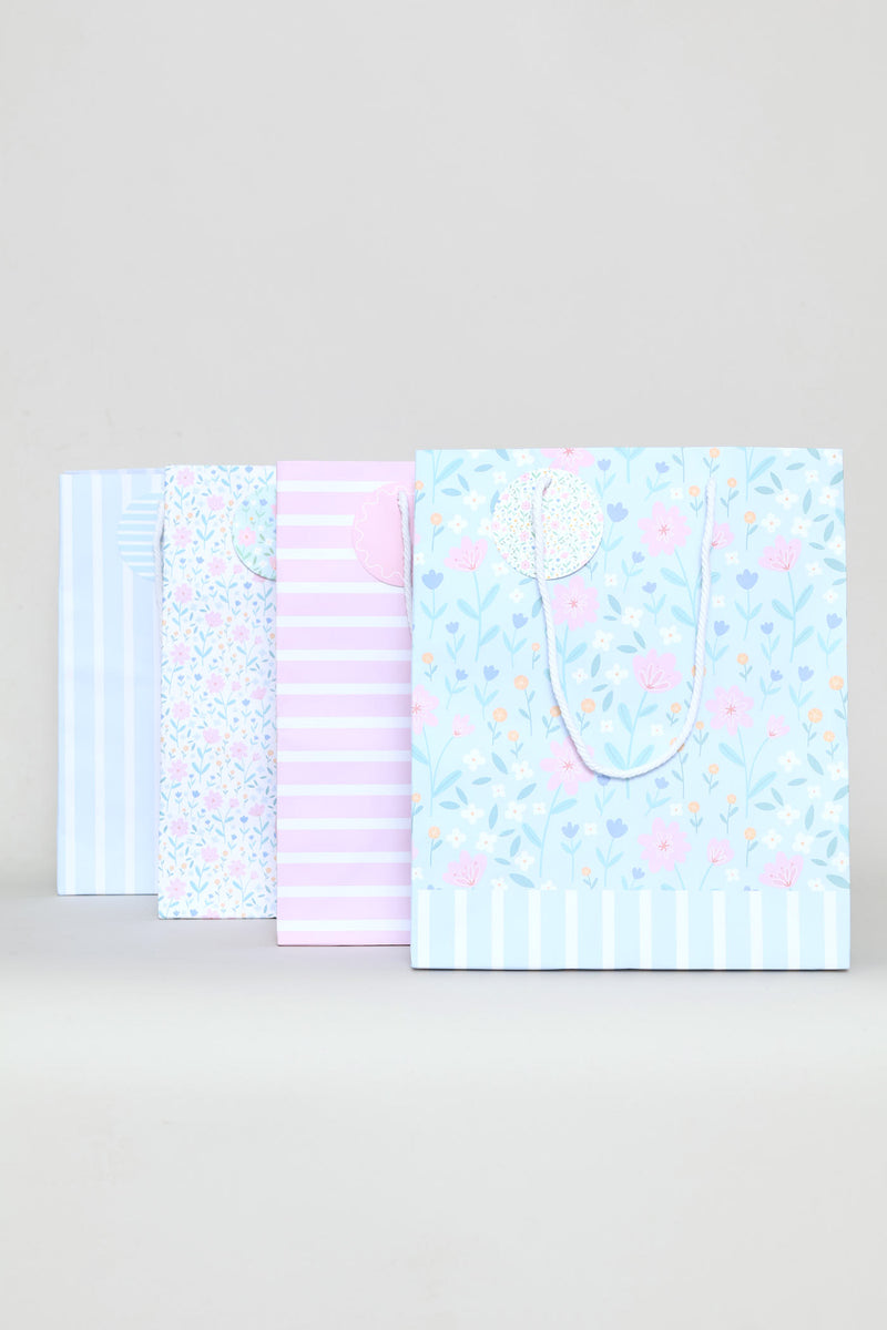 4 Pack Pastel Floral Stripe Bags - Multi