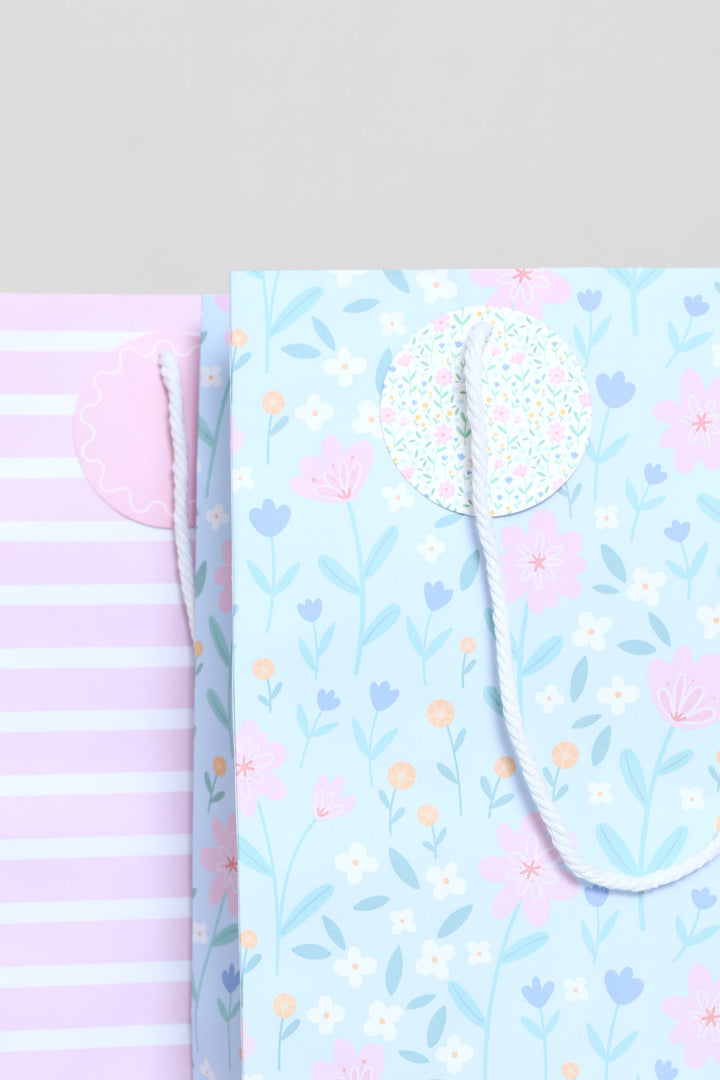 4 Pack Pastel Floral Stripe Bags - Multi