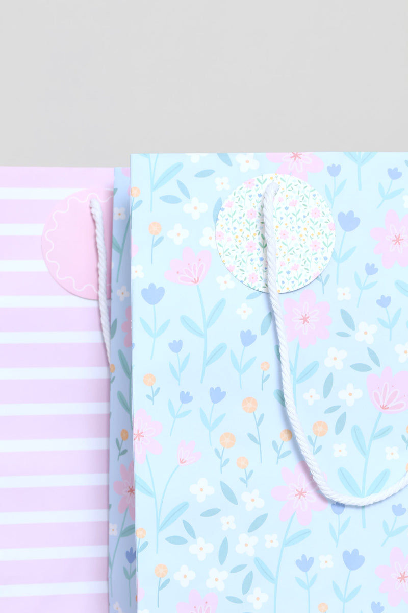 4 Pack Pastel Floral Stripe Bags - Multi