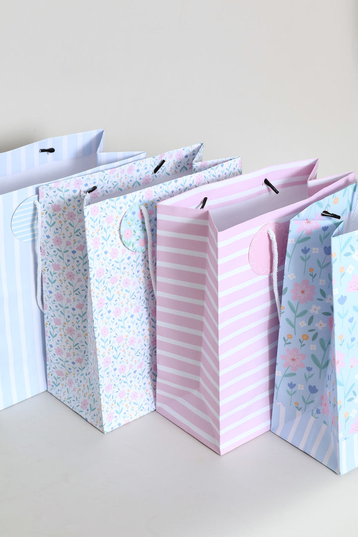 4 Pack Pastel Floral Stripe Bags - Multi