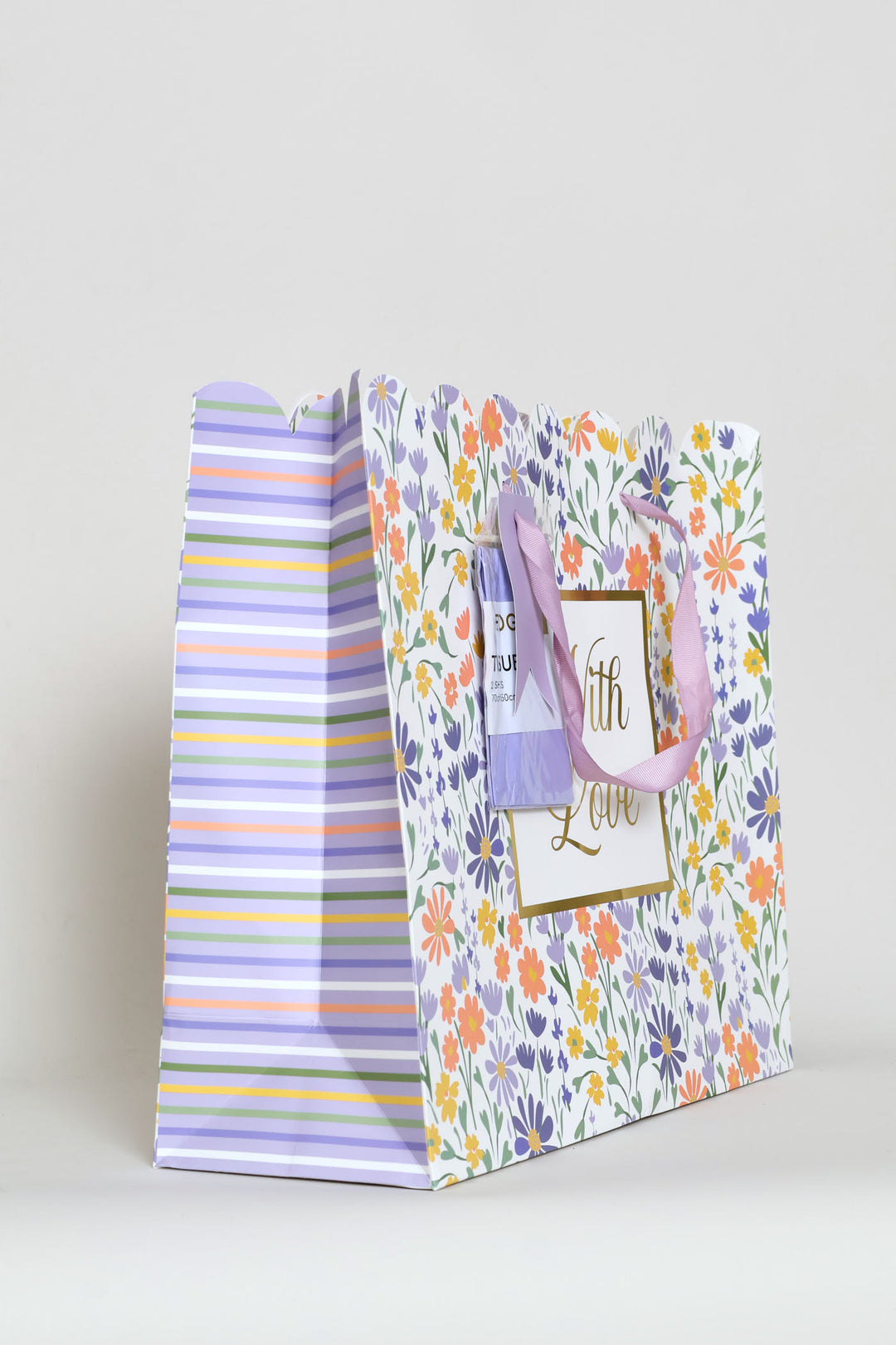 With Love Scallop Edge Gift Bag With Tissue Paper - Lilac
