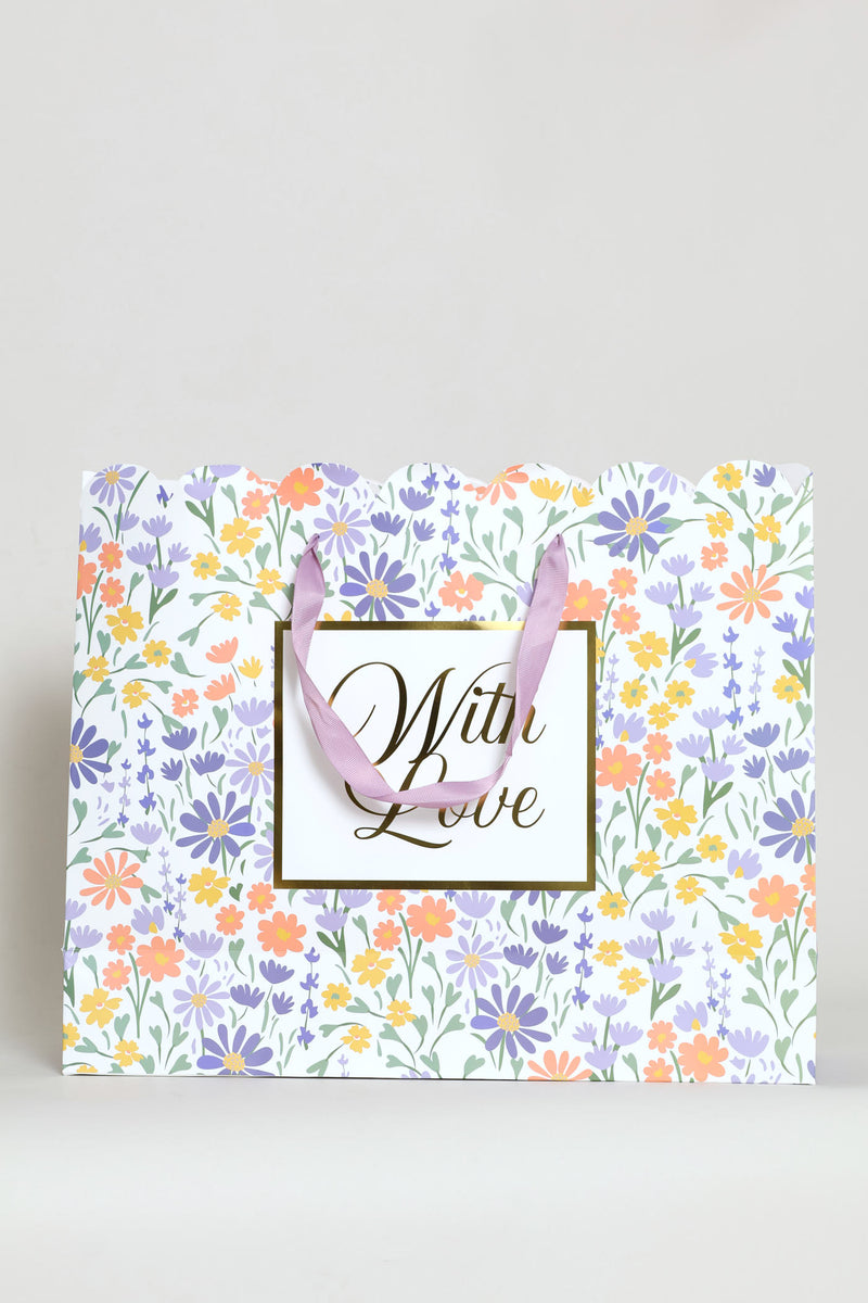 With Love Scallop Edge Gift Bag With Tissue Paper - Lilac