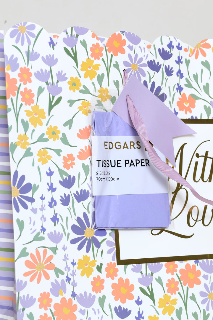 With Love Scallop Edge Gift Bag With Tissue Paper - Lilac