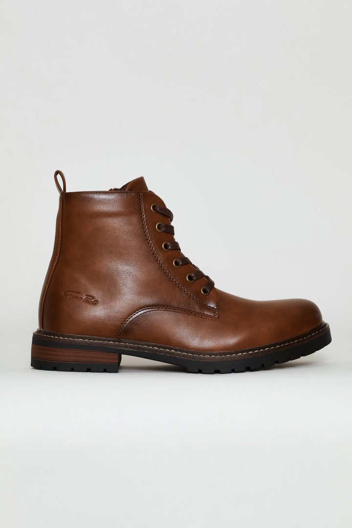 Lace Up Worker Boot - Brown