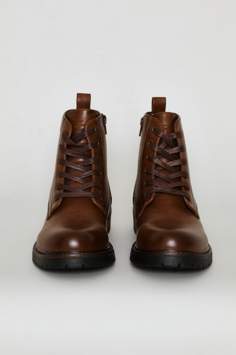 Lace Up Worker Boot - Brown