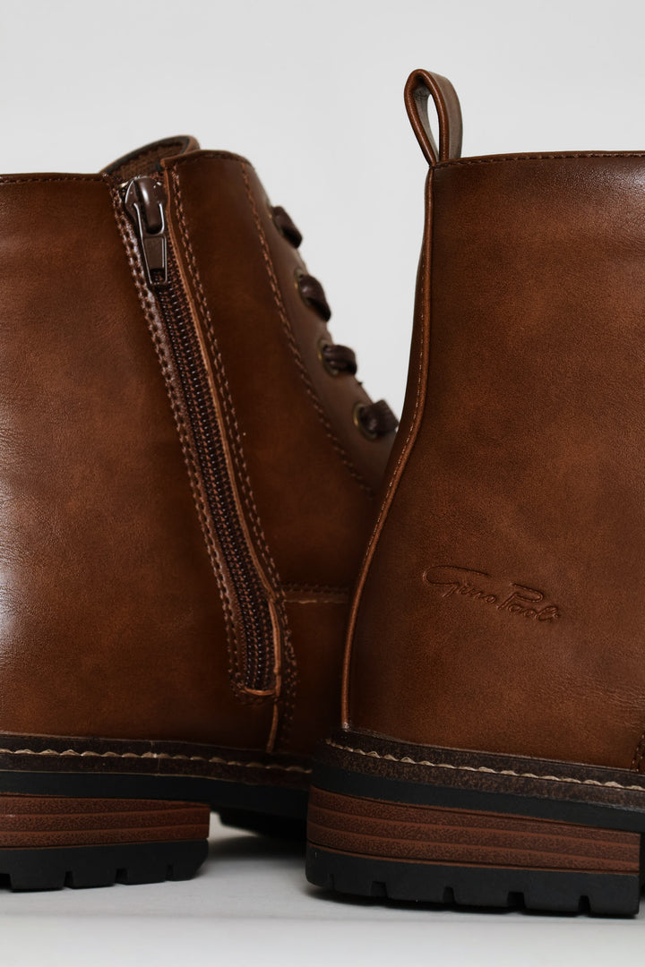 Lace Up Worker Boot - Brown