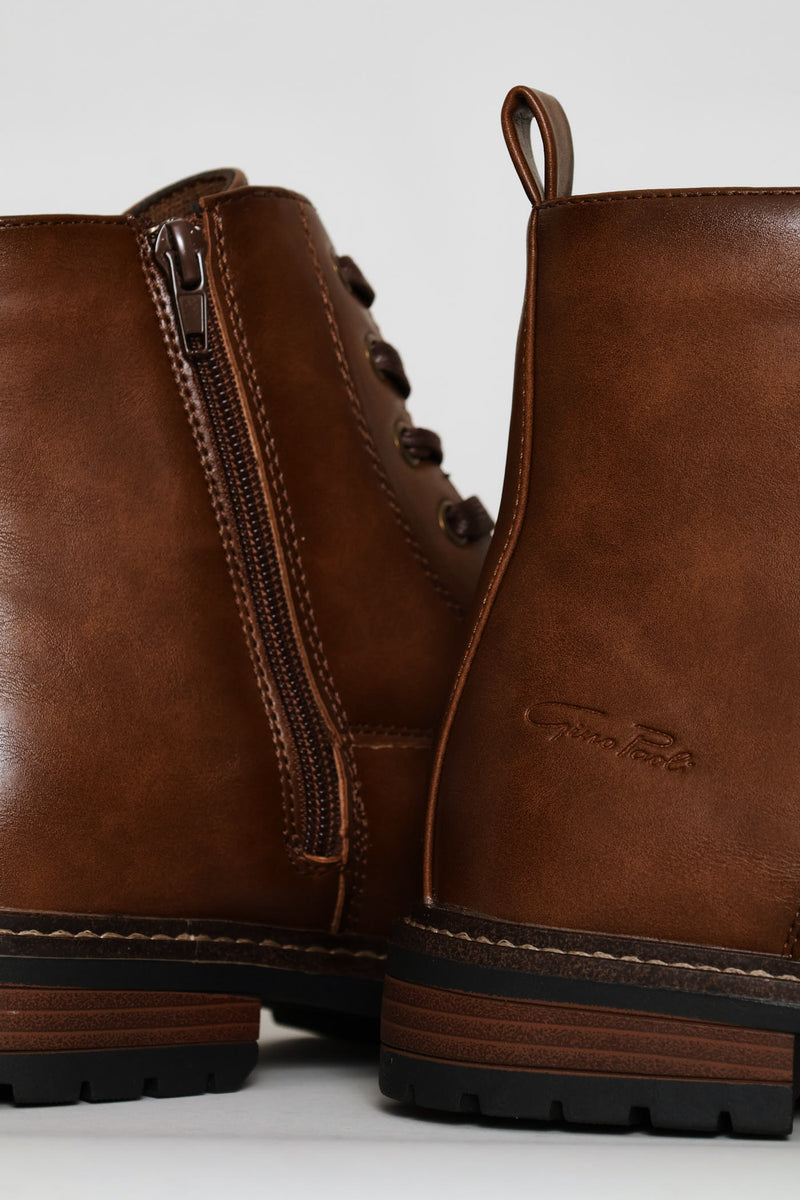 Lace Up Worker Boot - Brown