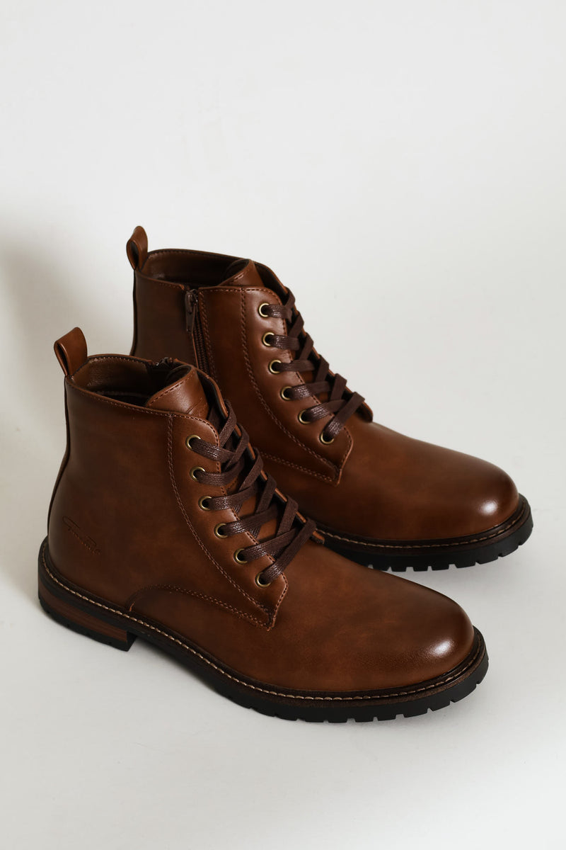Lace Up Worker Boot - Brown
