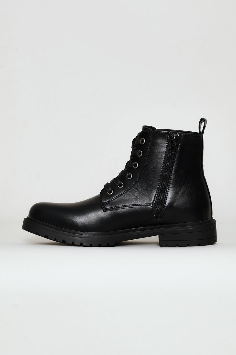 Lace Up Worker Boot - Black
