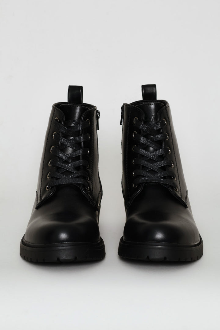 Lace Up Worker Boot - Black