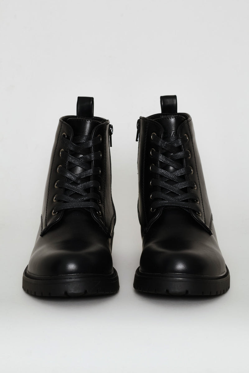Lace Up Worker Boot - Black