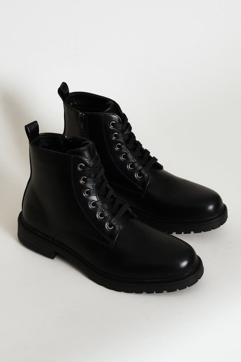 Lace Up Worker Boot - Black