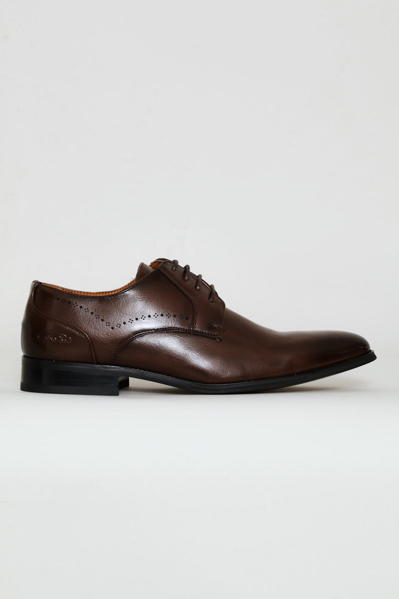 Punched Detail Derby Shoe - Brown