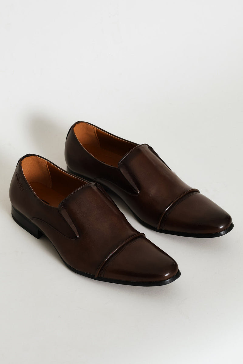 Slip On Smart Shoe With Toe Cap - Brown