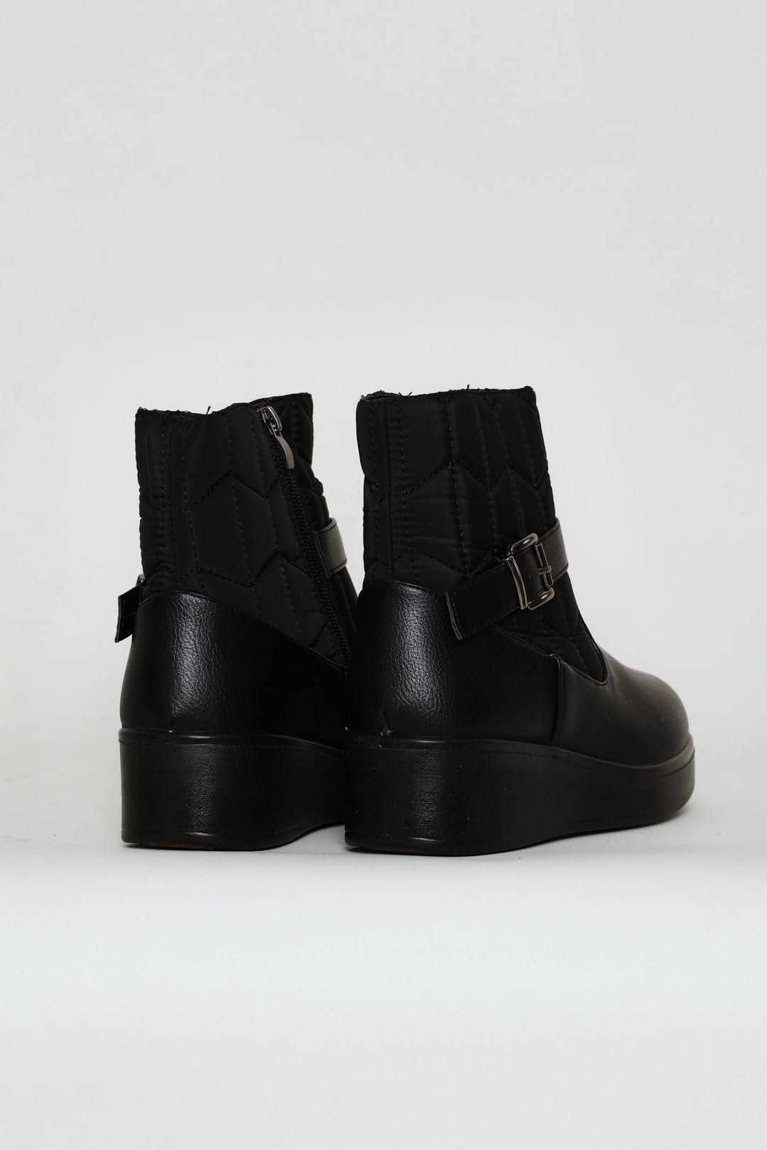 Yasmeen Quilted Buckle Wedge Ankle Boot - Black