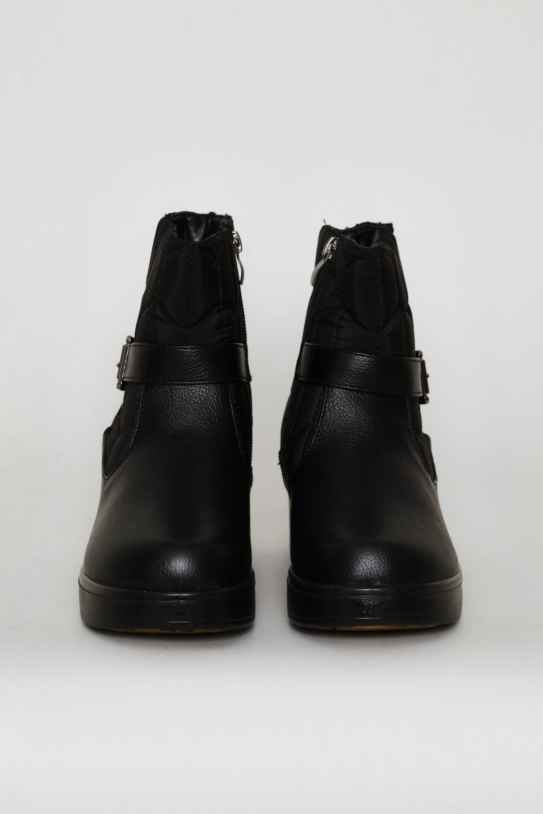 Yasmeen Quilted Buckle Wedge Ankle Boot - Black