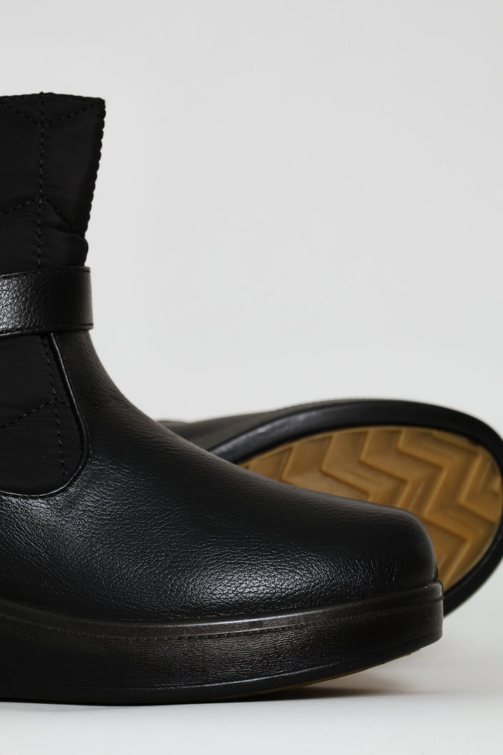 Yasmeen Quilted Buckle Wedge Ankle Boot - Black