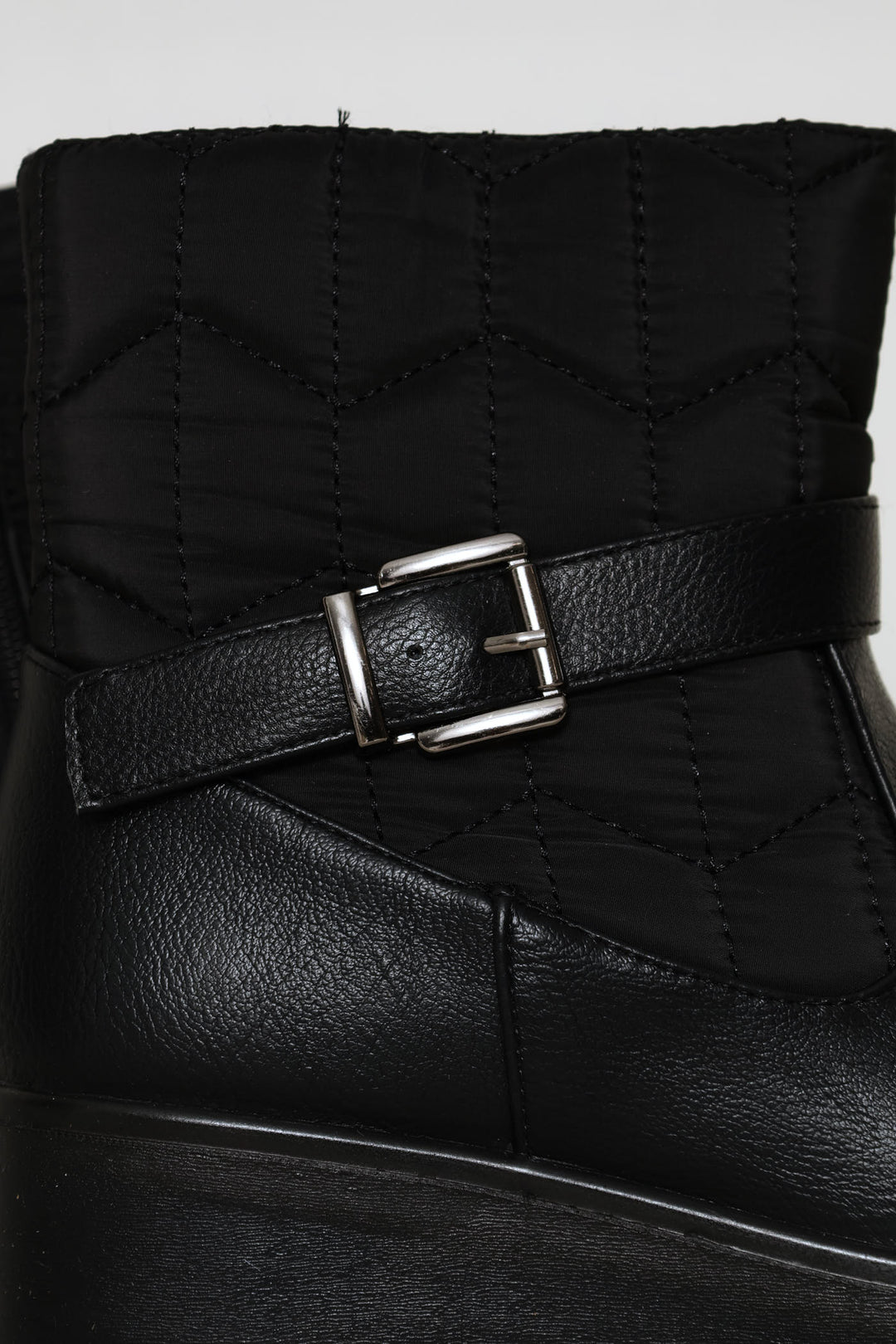 Yasmeen Quilted Buckle Wedge Ankle Boot - Black