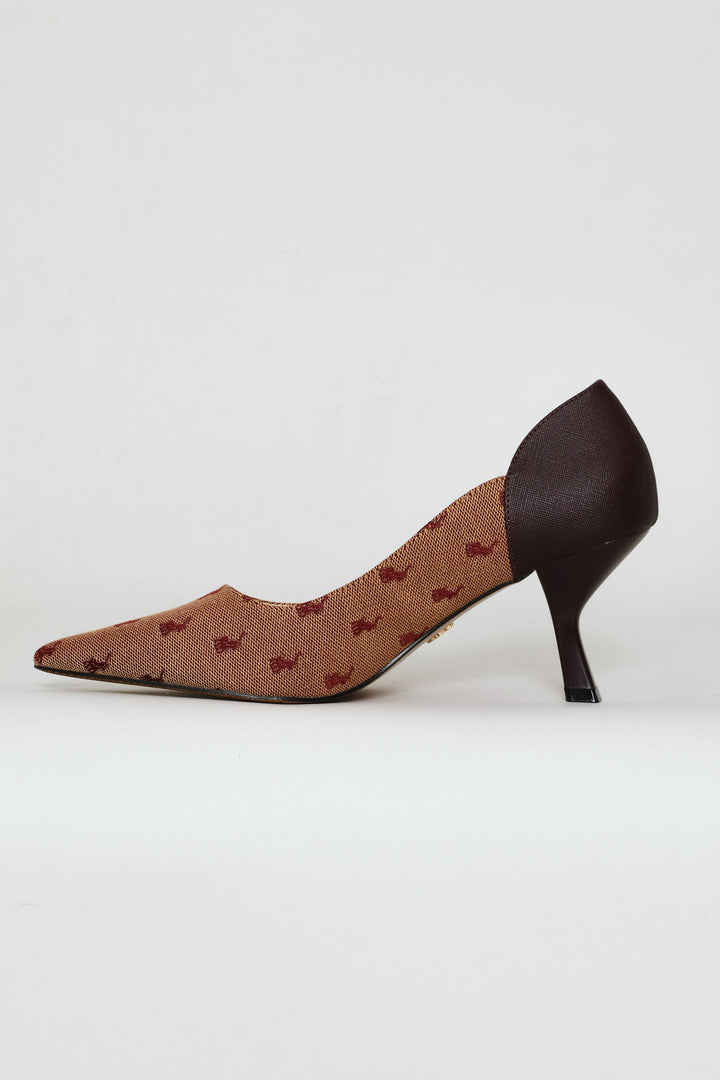 Jacquard Pointed Pump Heel - Burgundy