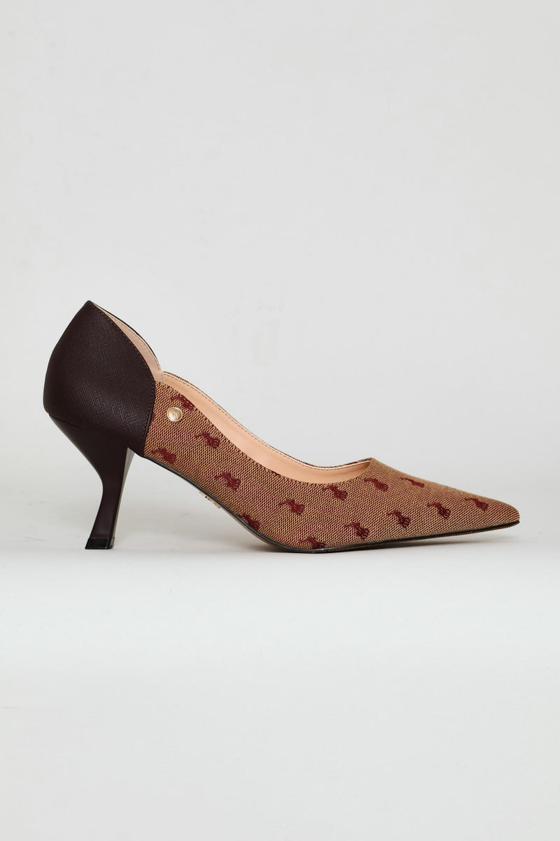 Jacquard Pointed Pump Heel - Burgundy