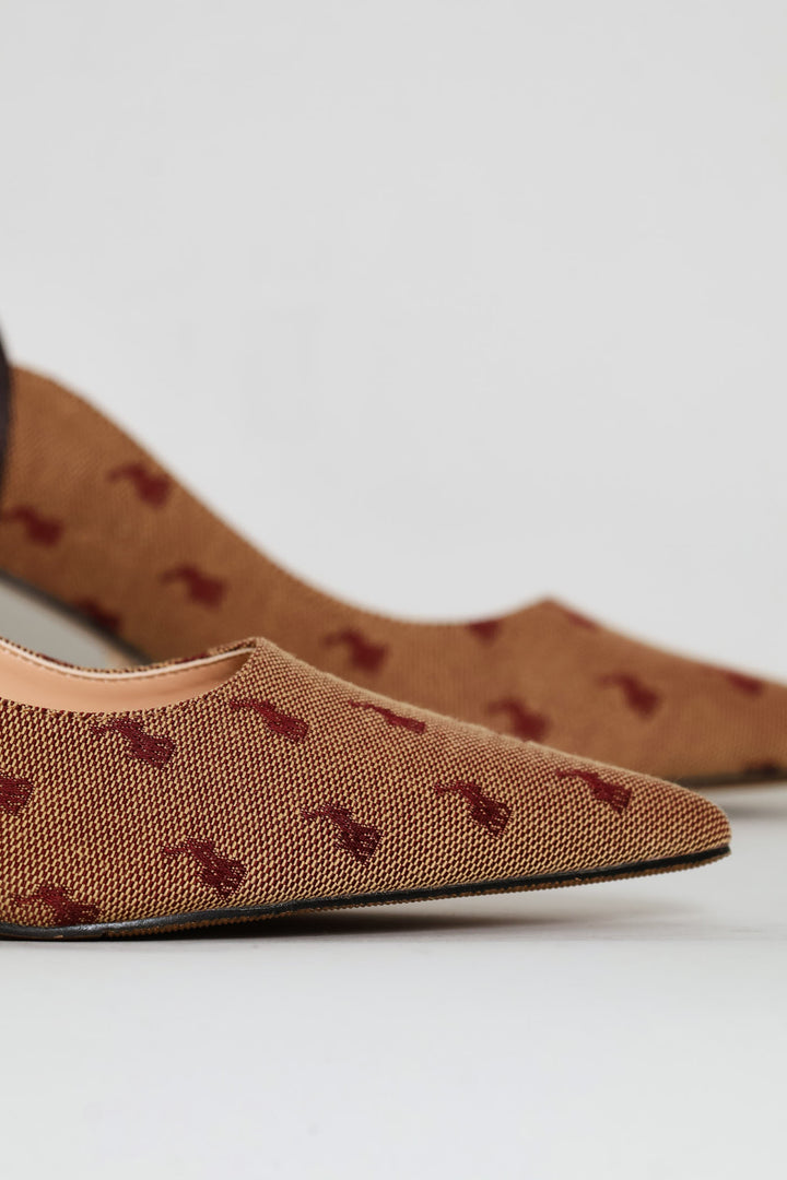 Jacquard Pointed Pump Heel - Burgundy