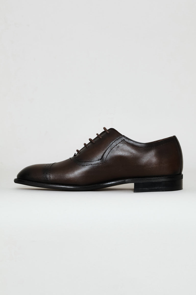 Punched Detail Oxford Lace Up Shoe - Chocolate