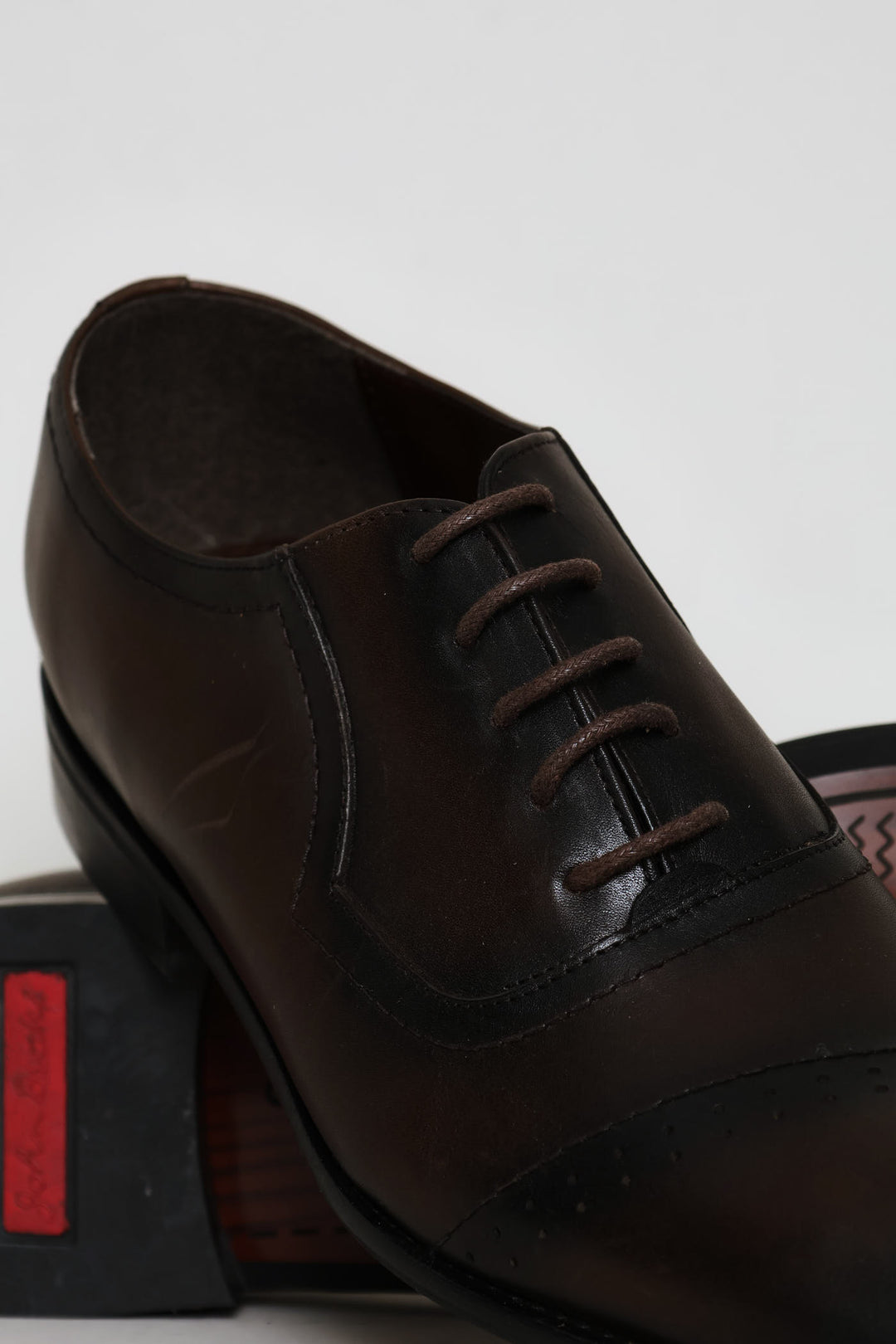 Punched Detail Oxford Lace Up Shoe - Chocolate