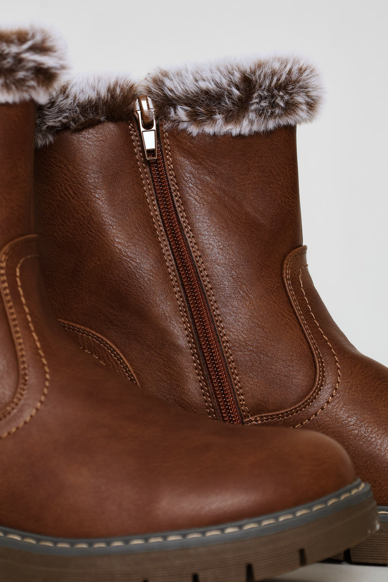 Soft Carol Fur Trim Boot - Brown