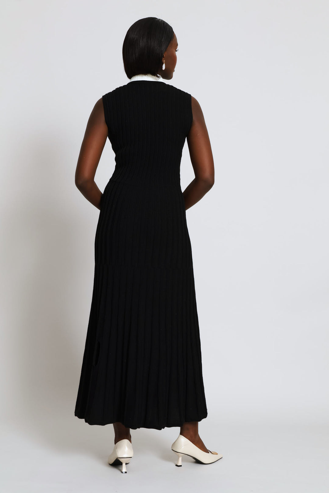 Button Through Preppy Knitwear Maxi Dress - Black/Cream