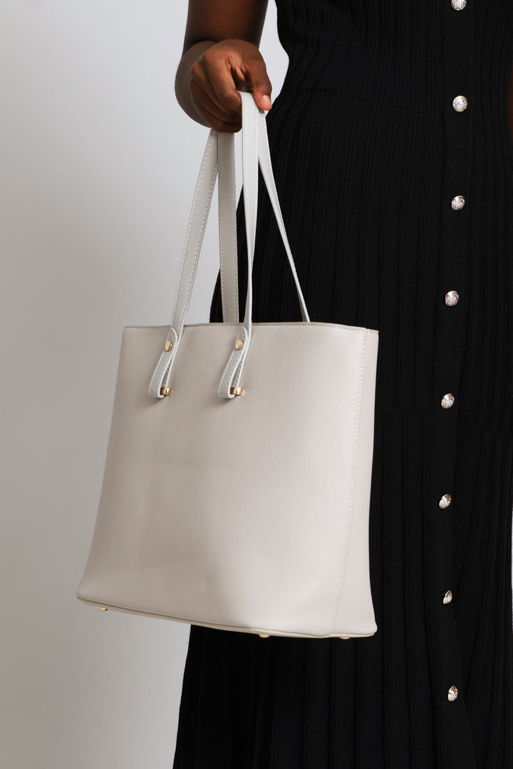 Gold Trim Shopper Bag - Light Grey